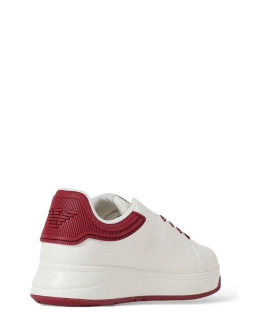 Emporio Armani White Logo-Patch Lace-Up Sneakers for men