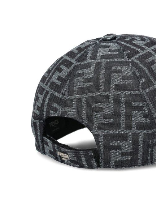 Fendi Gray Blue Ff Jacquard Baseball Cap for men