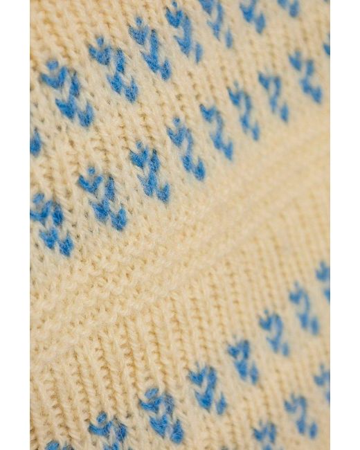 Ganni Blue Wool Sweater With Logo,