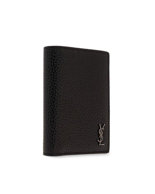Saint Laurent Black Tiny Cassandre Logo-appliquéd Full-grain Leather Bifold Wallet for men