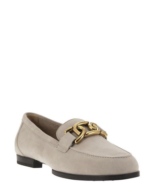 Tod's Gray Chain-Detail Round Toe Loafers