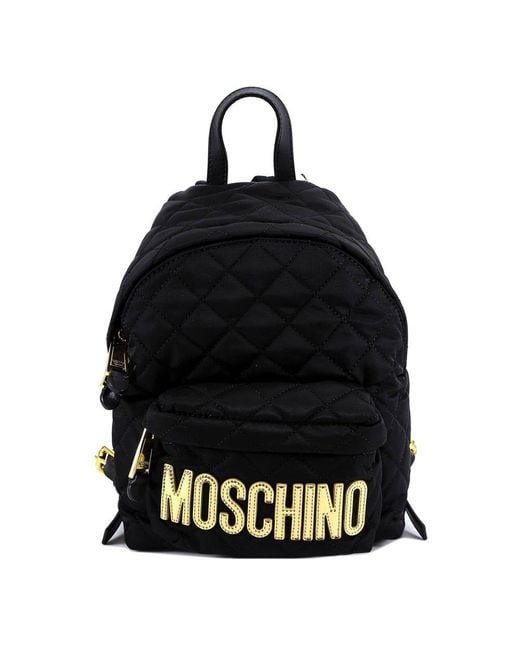 Moschino Black Logo-patch Quilted Zipped Backpack
