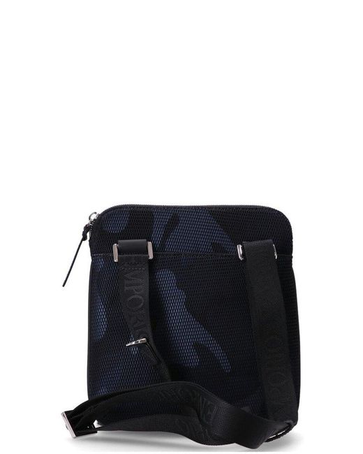 Emporio Armani Blue Camouflage Pattern Zipped Messenger Bag for men