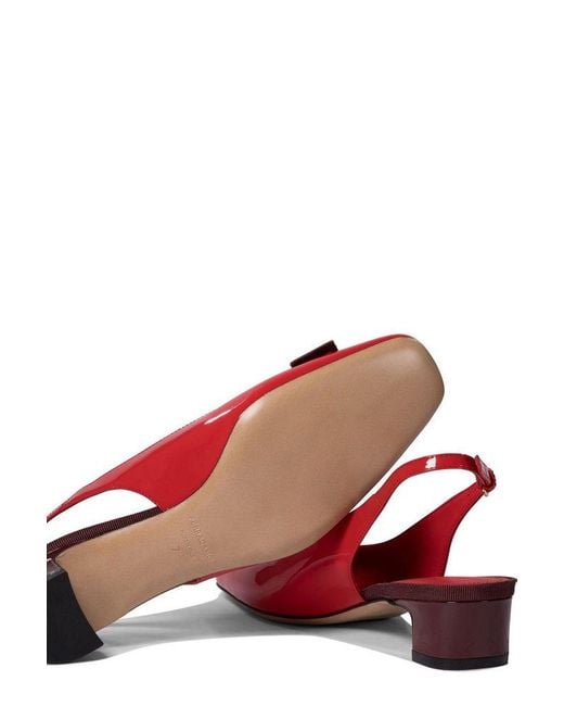Ferragamo Red Rivada Patent Leather Slingback Flats