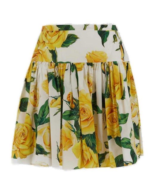 Dolce & Gabbana Yellow Floral Printed Mini Skirt