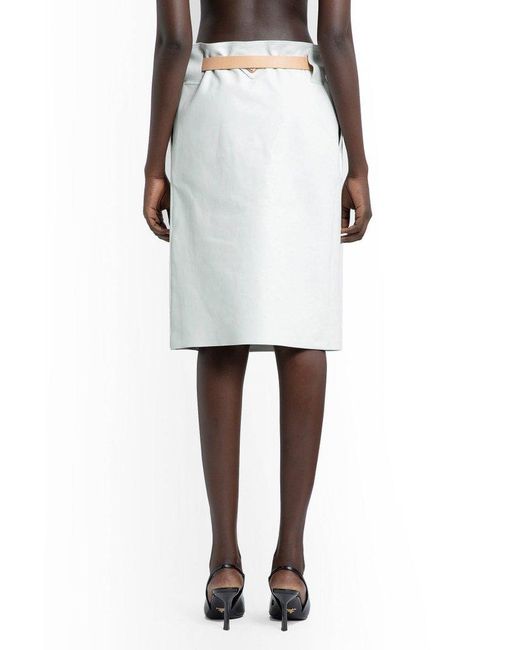 Prada White Leather Midi Skirt