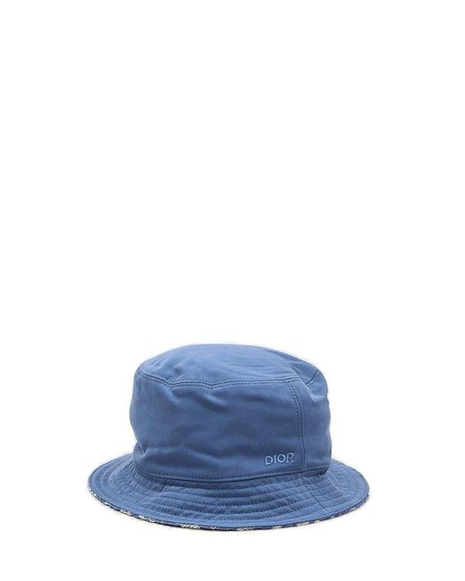 Dior Blue Logo Embroidered Reversible Bucket Hat for men