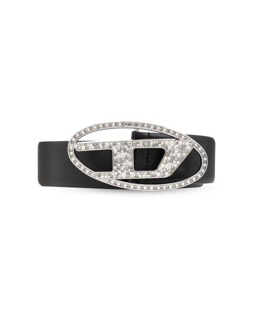 DIESEL Black Leather Belt 'oval D Logo B-1dr',