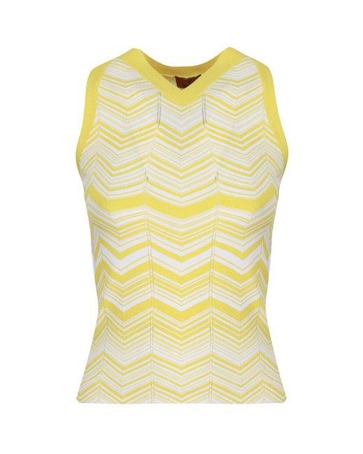 Missoni Yellow Zig-zag Pattern V-neck Knitted Vest