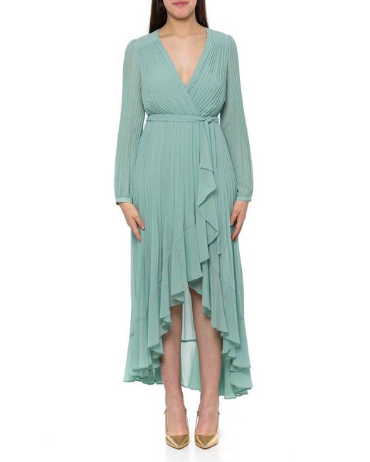 Twin Set Green V-neck Pleated Georgette Maxi Dress