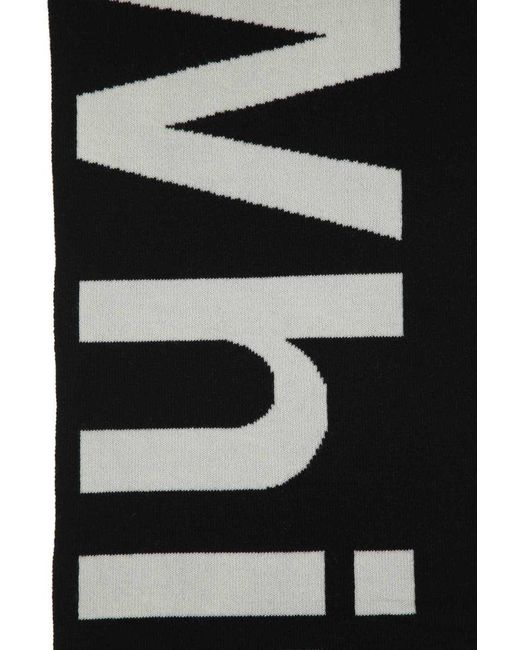 Knitted Scarf with Slogan in Black Jacquard