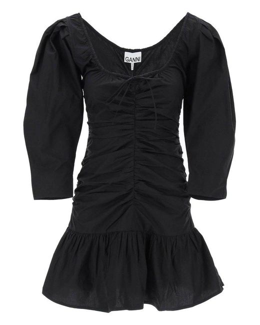 Ganni Black Dress From Organic Cotton,