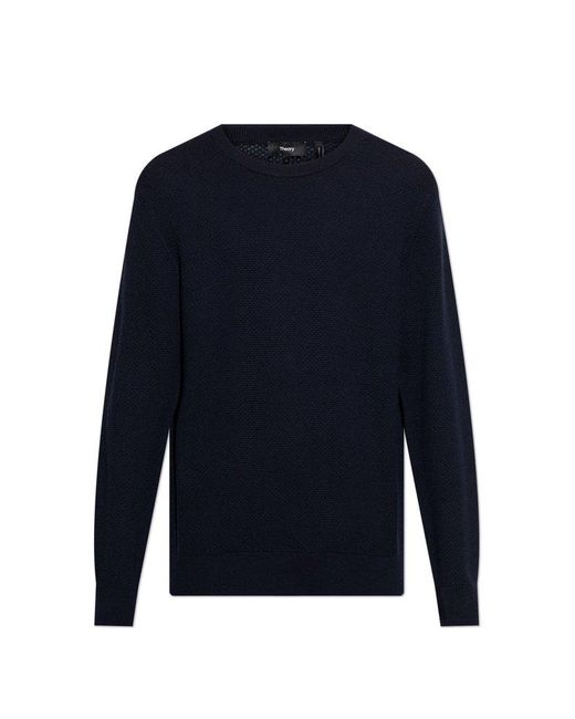 Theory Blue Wool Sweater With Crew Neck for men