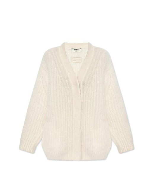 Fendi Logo Embroidered Buttoned Cardigan in Natural | Lyst