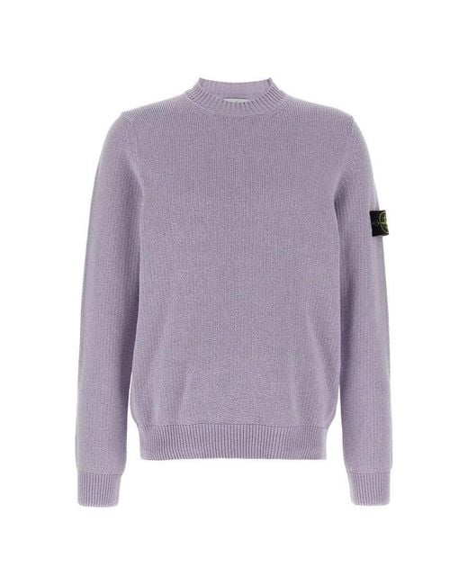 Stone Island Purple Logo Patch Crewneck Jumper for men