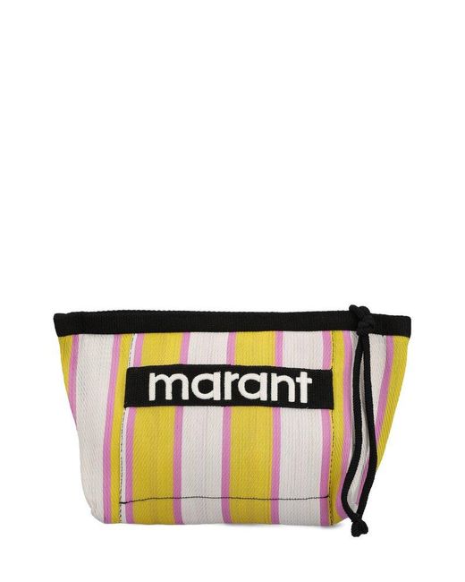 Isabel Marant Black Logo Patch Striped Clutch Bag