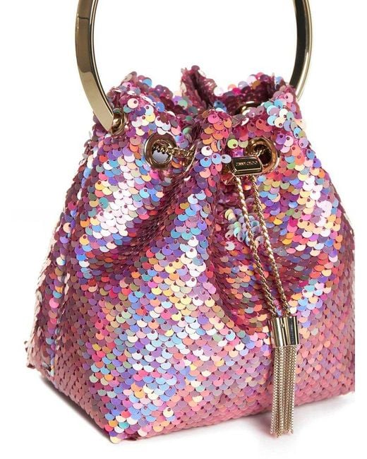 Jimmy Choo Pink Bon Bon Seqin Embellished Bucket Bag