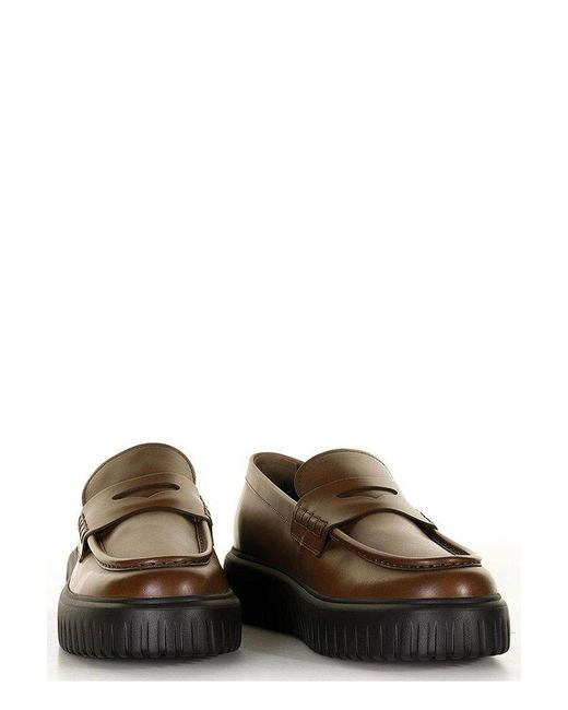 Hogan Brown H-stripe Chunky Loafers for men