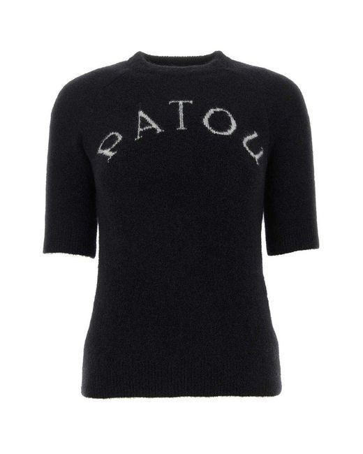 Patou Black Logo Intarsia-knit Short Sleeved Top