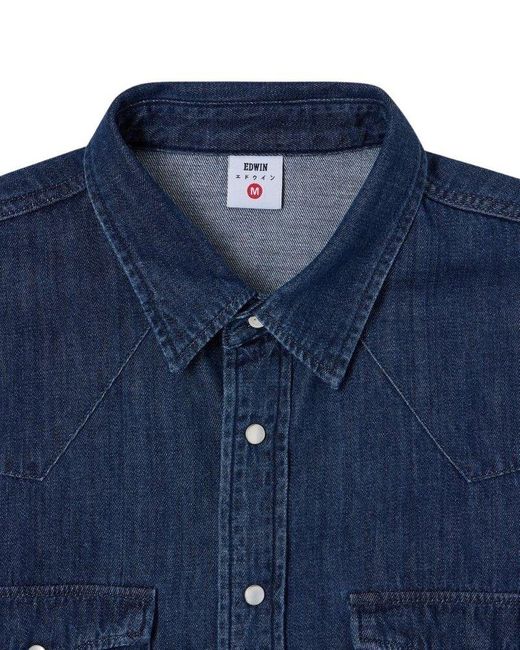 Edwin Blue Western Button-Down Shirt for men
