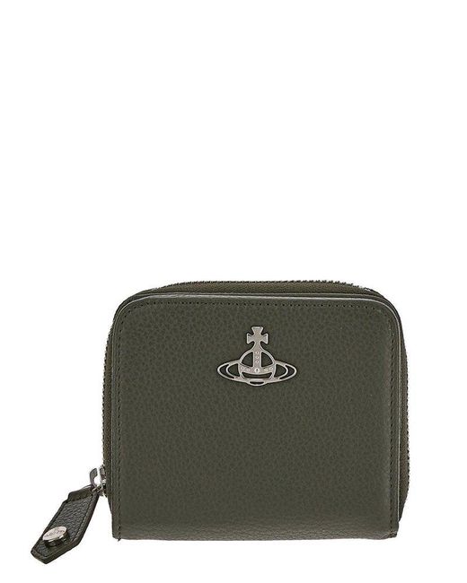 Vivienne Westwood Green Grain Leather Medium Zip Wallet