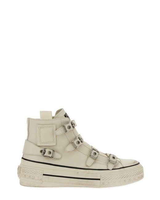 Ash White Rainbow Buckle-detailed High-top Sneakers