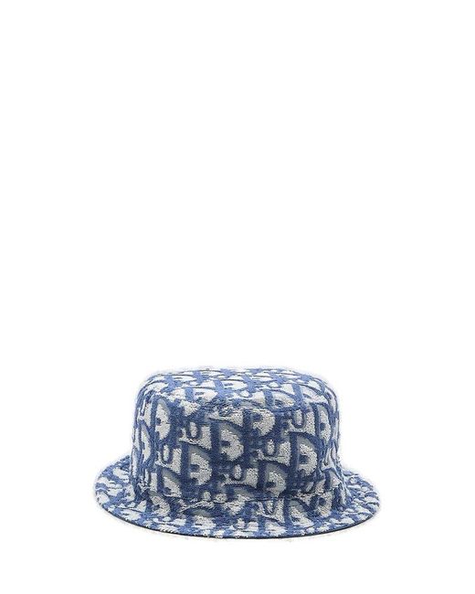 Dior Blue Logo Embroidered Reversible Bucket Hat for men