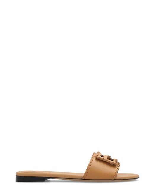 Fendi Natural Ff Baguette Motif Slides