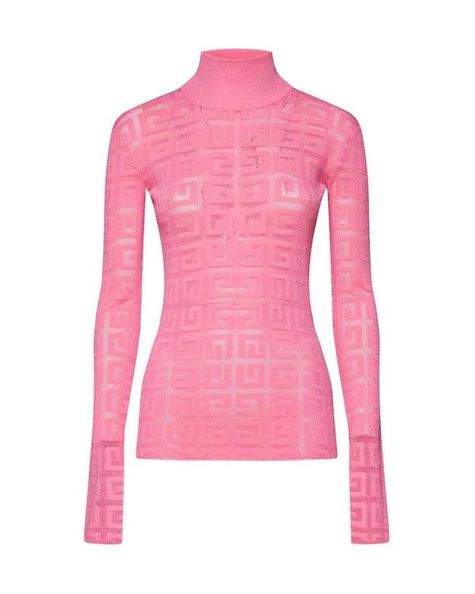 Givenchy Pink 4g Jacquard Turtleneck Long-sleeved Top