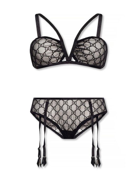 Gucci GG Embroidered Lingerie Set in Black | Lyst
