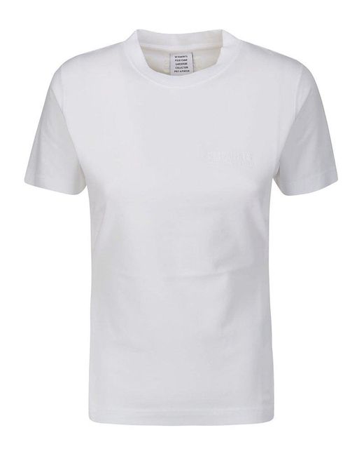 Vetements White Embroidered Tonal Logo Fitted T-Shirt