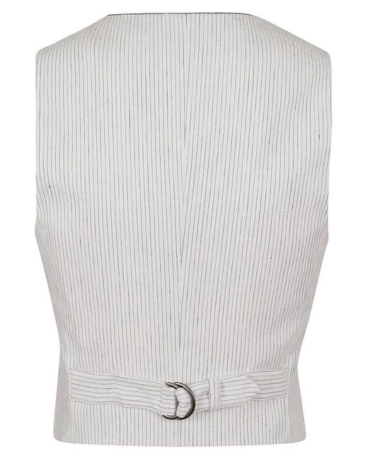 Brunello Cucinelli White Pinstripe-pattern V-neck Waistcoat