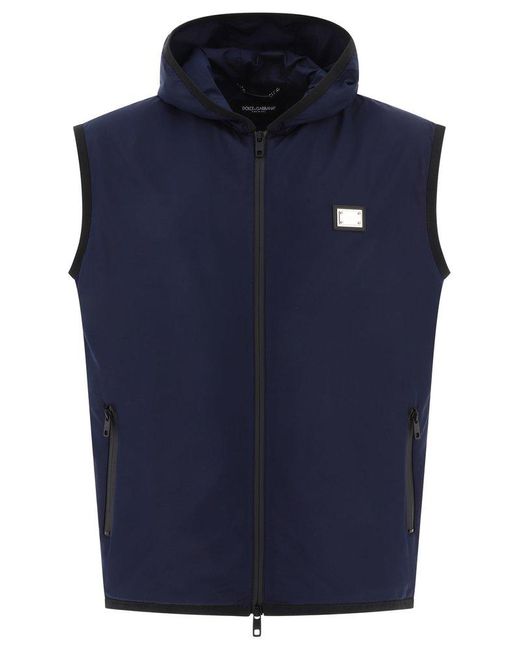 Dolce & Gabbana Blue Sporty Vest With Zipper for men