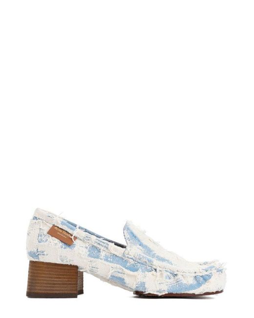 Acne White Almond Toe Distressed Loafers