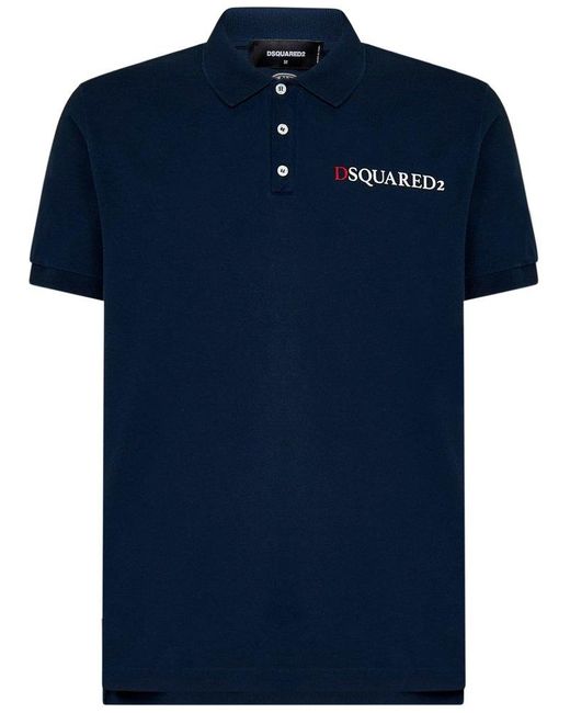 DSquared² Blue Logo-printed Short-sleeved Polo Shirt for men