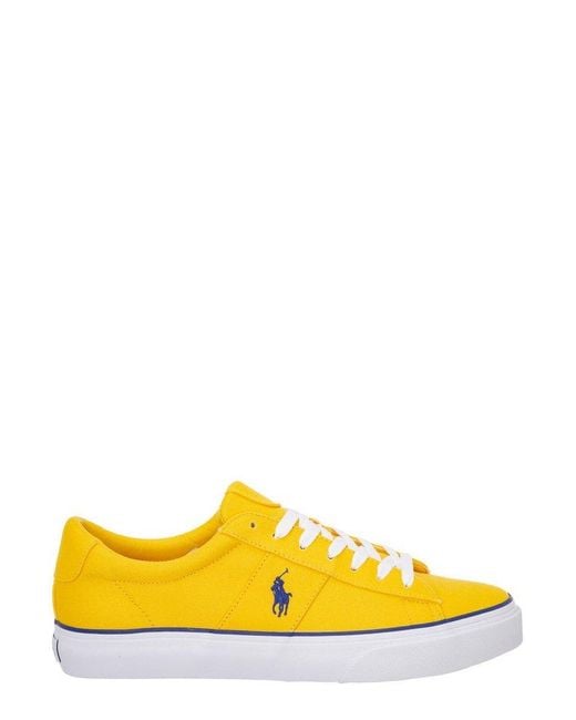 Polo Ralph Lauren Cotton Logo Embroidered Sneakers in Yellow for Men | Lyst