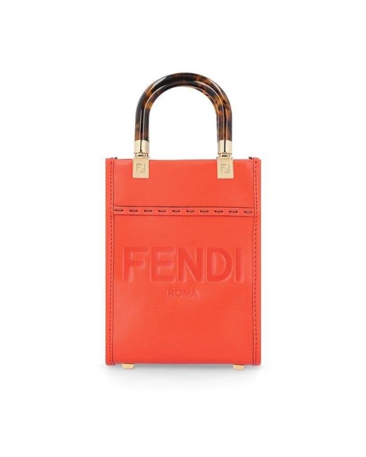 Fendi Red Sunshine Mini Shopper Tote Bag