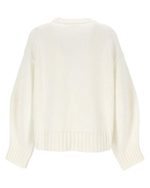 Gran Sasso White Ribbed Crew Neck Sweater