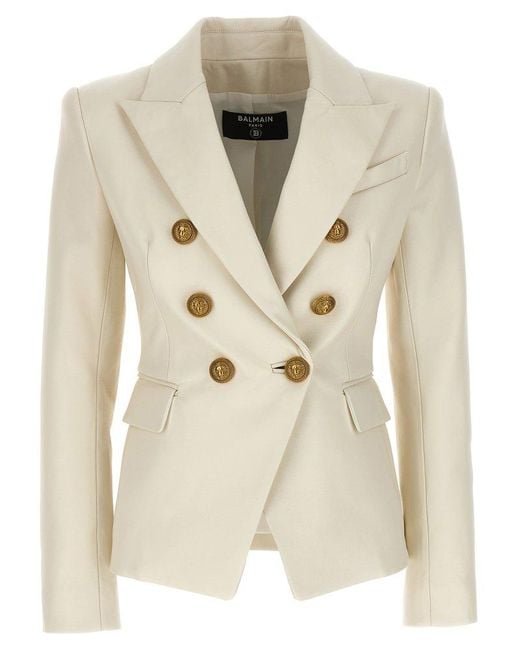 Balmain Natural Double-breasted Leather Blazer Blazer And Suits