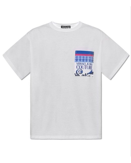 Versace White Logo Printed Crewneck T-shirt for men