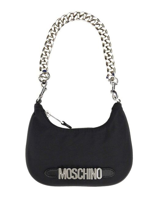 Moschino Black Logo Plaque Chain-linked Shoulder Bag