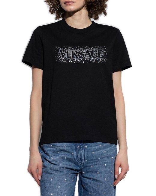 Versace Black T-Shirt With Shimmering Crystals