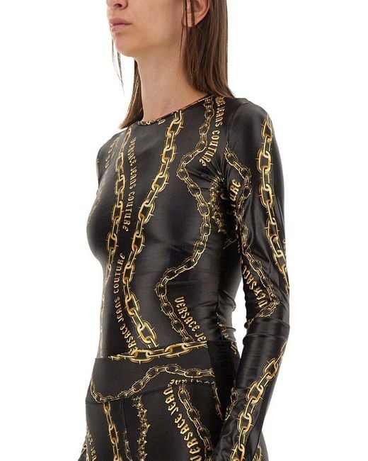 Versace Jeans Couture Black Chain Print Bodysuit