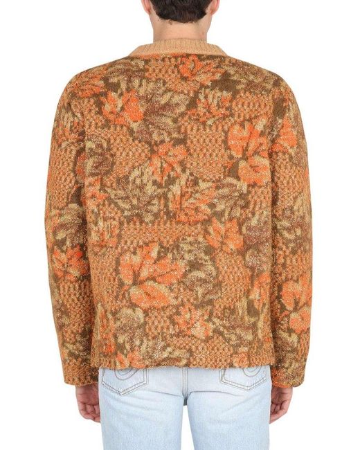 ERL Brown Floral Knit Choker Sweater for men
