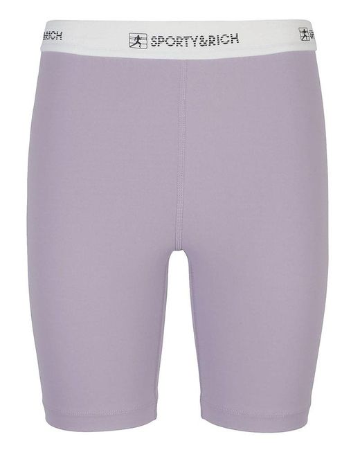 Sporty & Rich Purple Logo Waistband Fitted Shorts