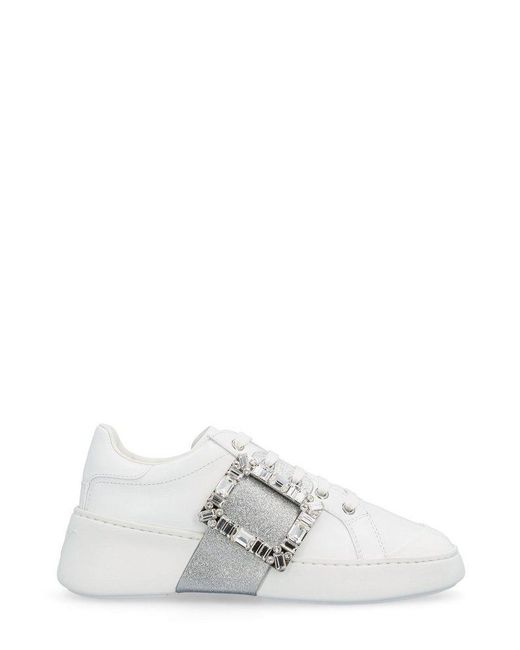 Roger Vivier White Viv' Skate Glitter Embellished Buckle Sneakers