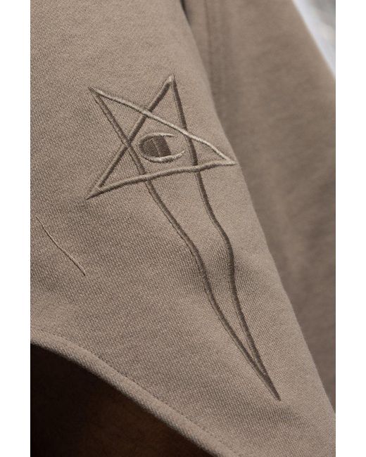 Rick Owens Gray X Champion Logo Embroidered Drawstring Shorts for men