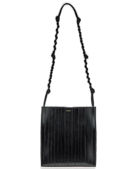Jil Sander Black Tangle Logo Embossed Medium Crossbody Bag