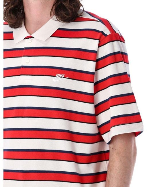 Nike Red Club Striped Polo Shirt for men
