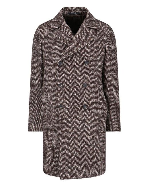 Tagliatore Brown Herringbone Double-Breasted Coat for men